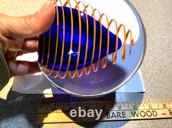 Stunning Stanislav Libesnsky Orange & Blue Spiral Globe Vase by Beranek Signed