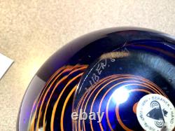 Stunning Stanislav Libesnsky Orange & Blue Spiral Globe Vase by Beranek Signed