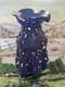Stunning VTG Italian handblown cobalt blue art glass vase with embellishments