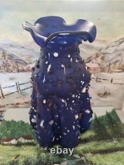 Stunning VTG Italian handblown cobalt blue art glass vase with embellishments