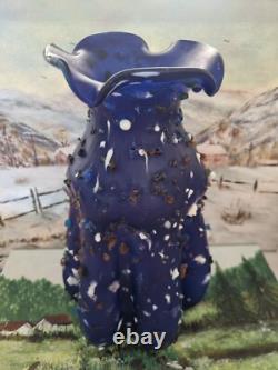Stunning VTG Italian handblown cobalt blue art glass vase with embellishments