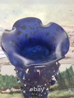 Stunning VTG Italian handblown cobalt blue art glass vase with embellishments