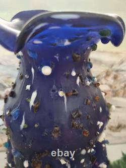 Stunning VTG Italian handblown cobalt blue art glass vase with embellishments