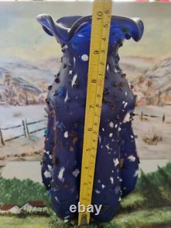 Stunning VTG Italian handblown cobalt blue art glass vase with embellishments