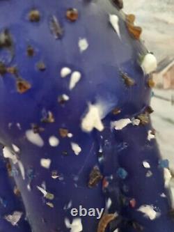 Stunning VTG Italian handblown cobalt blue art glass vase with embellishments