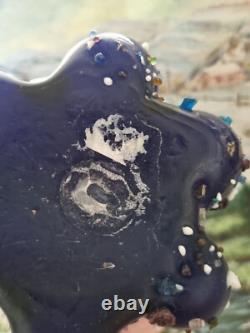 Stunning VTG Italian handblown cobalt blue art glass vase with embellishments