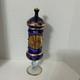Stunning Vtg Cobalt Blue Bohemian Glass Lidded Tall Urn Vase Gold Trim 15