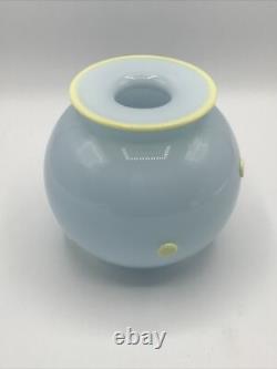 Sugiki & Zerkowitz Two Tone Studios MCM Blue Glass Vase Yellow Polka Dots Signed