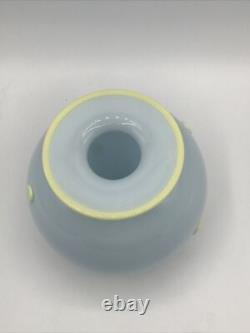 Sugiki & Zerkowitz Two Tone Studios MCM Blue Glass Vase Yellow Polka Dots Signed