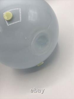 Sugiki & Zerkowitz Two Tone Studios MCM Blue Glass Vase Yellow Polka Dots Signed