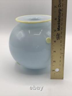 Sugiki & Zerkowitz Two Tone Studios MCM Blue Glass Vase Yellow Polka Dots Signed