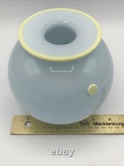 Sugiki & Zerkowitz Two Tone Studios MCM Blue Glass Vase Yellow Polka Dots Signed