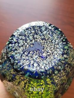Super Pretty Dugan Art Glass Venetian Blue Gold Frit Ribbed Pinched Vase