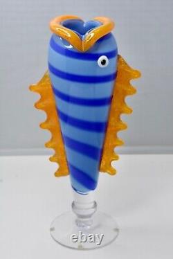 Swedish Orange & Blue Fish by Anna Örnberg Strömbergshyttan 1980s Art Glass Vase