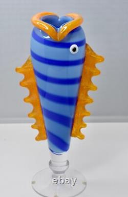 Swedish Orange & Blue Fish by Anna Örnberg Strömbergshyttan 1980s Art Glass Vase