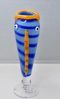 Swedish Orange & Blue Fish by Anna Örnberg Strömbergshyttan 1980s Art Glass Vase