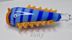 Swedish Orange & Blue Fish by Anna Örnberg Strömbergshyttan 1980s Art Glass Vase