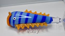 Swedish Orange & Blue Fish by Anna Örnberg Strömbergshyttan 1980s Art Glass Vase