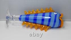 Swedish Orange & Blue Fish by Anna Örnberg Strömbergshyttan 1980s Art Glass Vase