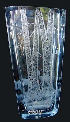 Swedish Strombergshyttan Crystal Art Glass Vase Woodland Landscape Deer Forest