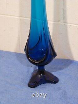 Swung Floor Vase 29.5 Viking Blue Pedestal vintage art glass mid-century mcm