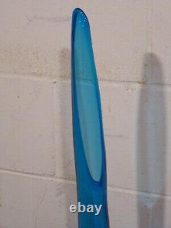 Swung Floor Vase 29.5 Viking Blue Pedestal vintage art glass mid-century mcm