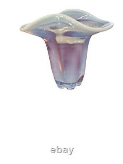 Swung Glass Vase Blue Opalescent Heavy Art Glass Collectible Rare Artisan Decor