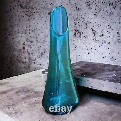 Swung Glass Vase Mid-Century Modern Peacock Blue Bulb Shape Bottom Large 21H