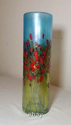 TALL Robert Held blown studio art glass aurene California poppy cylinder vase