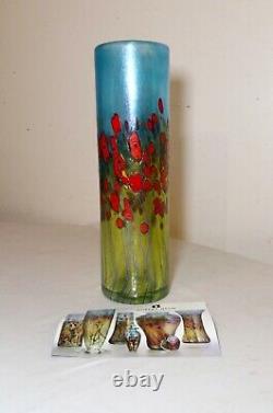 TALL Robert Held blown studio art glass aurene California poppy cylinder vase