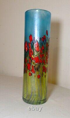 TALL Robert Held blown studio art glass aurene California poppy cylinder vase