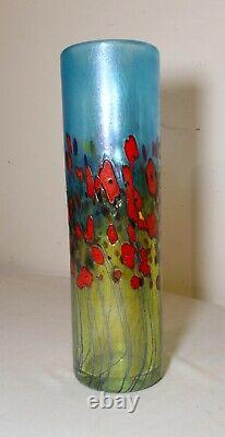 TALL Robert Held blown studio art glass aurene California poppy cylinder vase