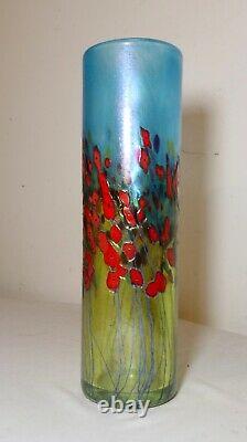 TALL Robert Held blown studio art glass aurene California poppy cylinder vase