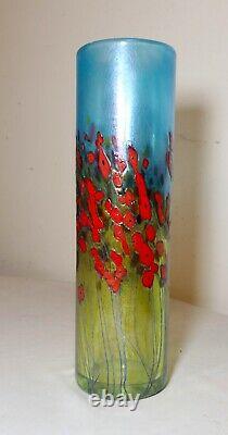 TALL Robert Held blown studio art glass aurene California poppy cylinder vase