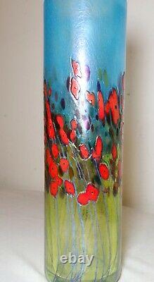 TALL Robert Held blown studio art glass aurene California poppy cylinder vase