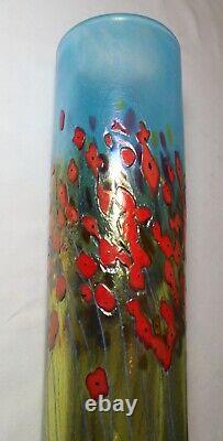 TALL Robert Held blown studio art glass aurene California poppy cylinder vase