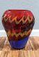 THICK Art Glass Vase Red Cobalt Blue Orange Black- Fire & Water-Contemporary