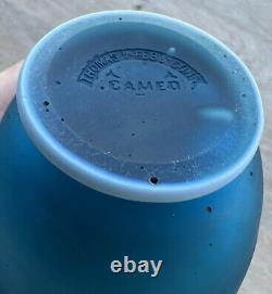 THOMAS WEBB & SONS Carved English Blue Cameo Art Glass Vase 4-3/4 Tall