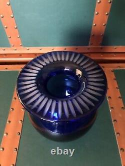 TIFFANY & CO SIGNED COBALT BLUE CRYSTAL ART VASE withETCHED RIBS