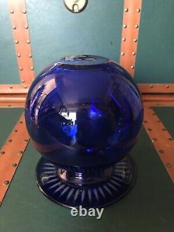 TIFFANY & CO SIGNED COBALT BLUE CRYSTAL ART VASE withETCHED RIBS