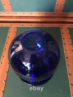 TIFFANY & CO SIGNED COBALT BLUE CRYSTAL ART VASE withETCHED RIBS