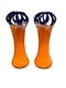 TWO (2) Czech Art Deco Orange Glass Vase Attached Blue Glass Flower MCM Vintage