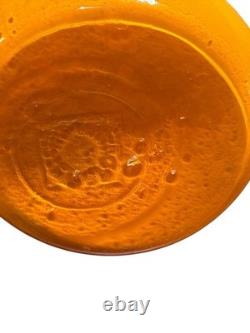TWO (2) Czech Art Deco Orange Glass Vase Attached Blue Glass Flower MCM Vintage
