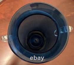 Tall Blenko Cobalt Blue Clear Handled Floor Vase