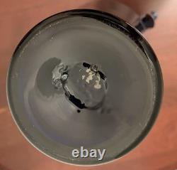 Tall Blenko Cobalt Blue Clear Handled Floor Vase