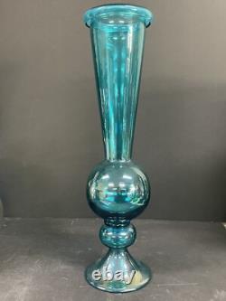 Tall Blue Art Glass Vase