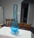 Tall Blue Glass Art Vase with Ruffled Rim, Decorative Free Standing