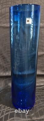 Tall Cobalt Blue Handown Blenko Company Glass Vase