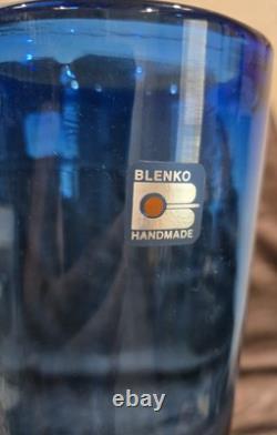 Tall Cobalt Blue Handown Blenko Company Glass Vase