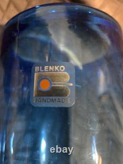 Tall Cobalt Blue Handown Blenko Company Glass Vase